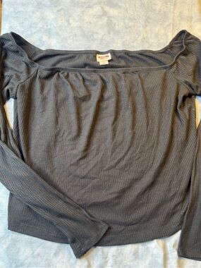 Mossimo Supply Co. Black Ribbed Off-Shoulder Long Sleeve Top